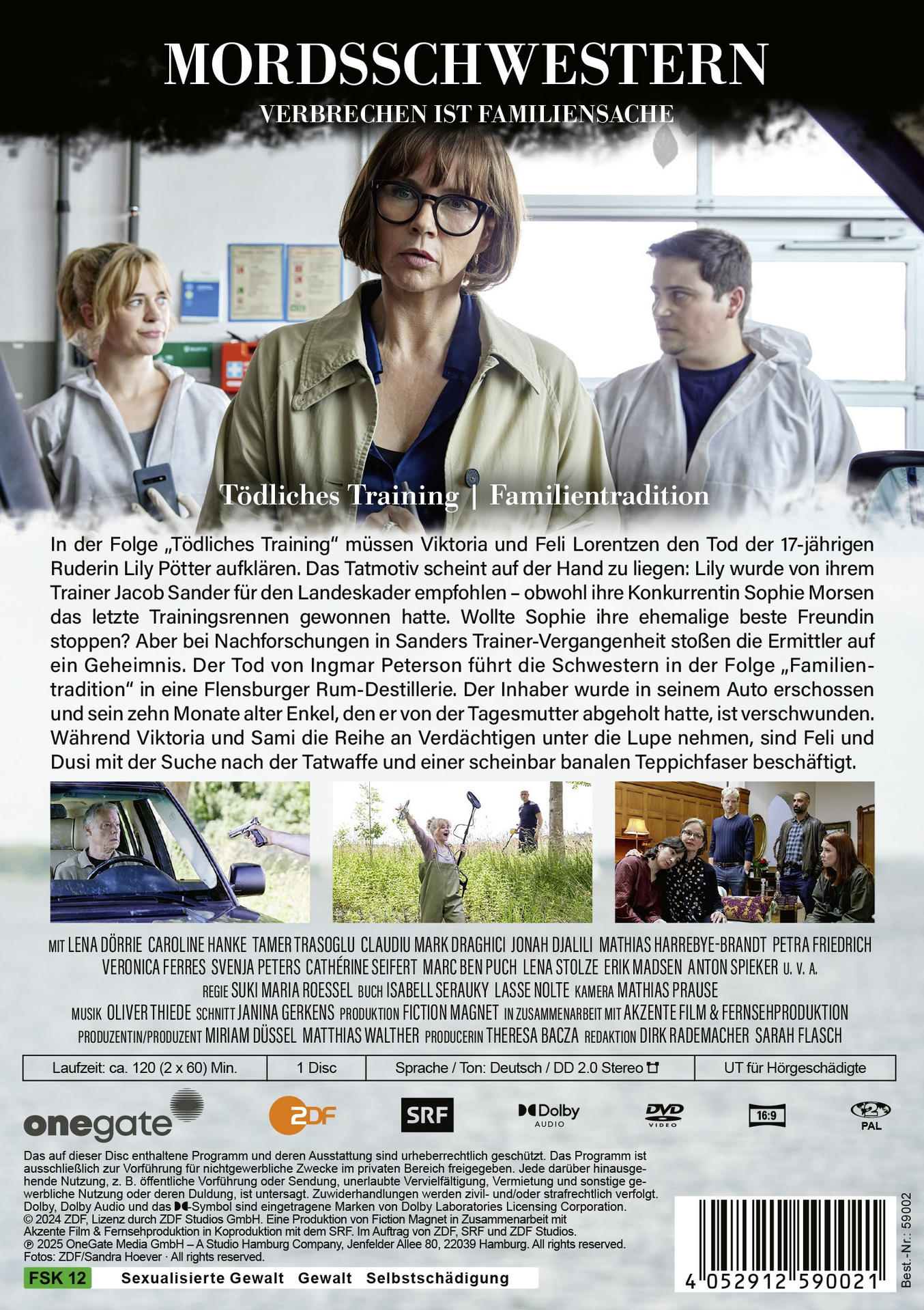 Die Rückseite einer DVD-Hülle mit einer Frau mit Brille. Es gibt Bilder von Menschen und Text.
