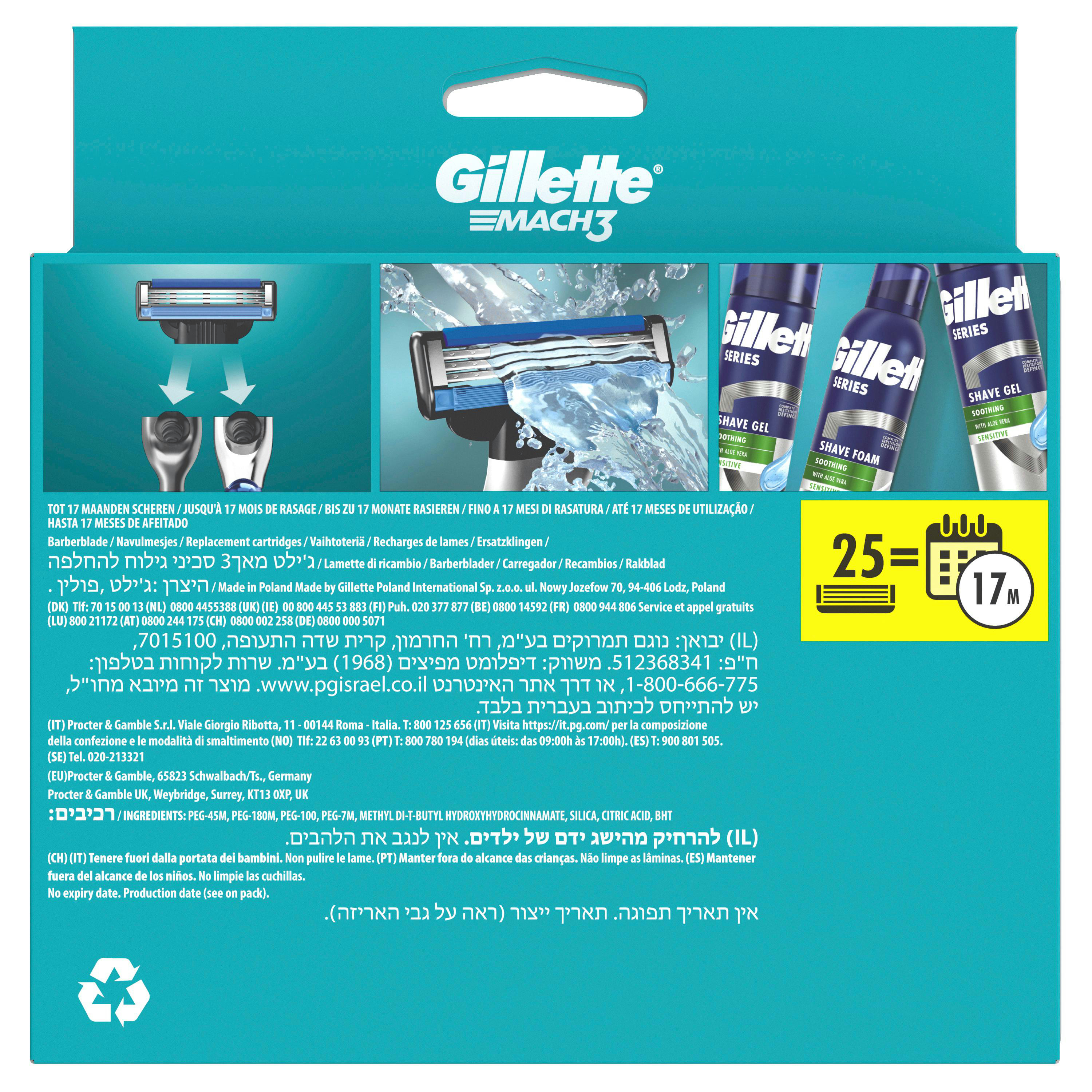 Gillette Mach3 Rasierer mit blau-silbernem Griff und drei Klingen.