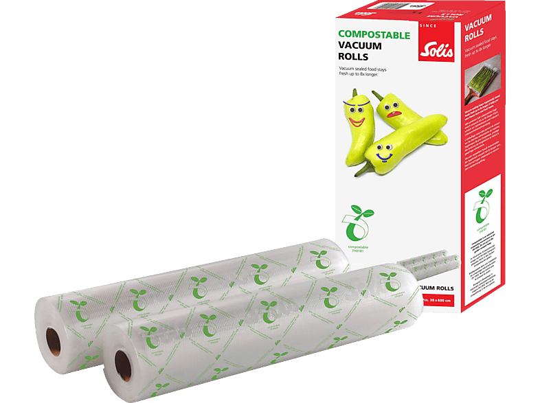 SOLIS 2 Rollen, 30 x 600 cm Vakuumfolien Transparent kompostierbares Material