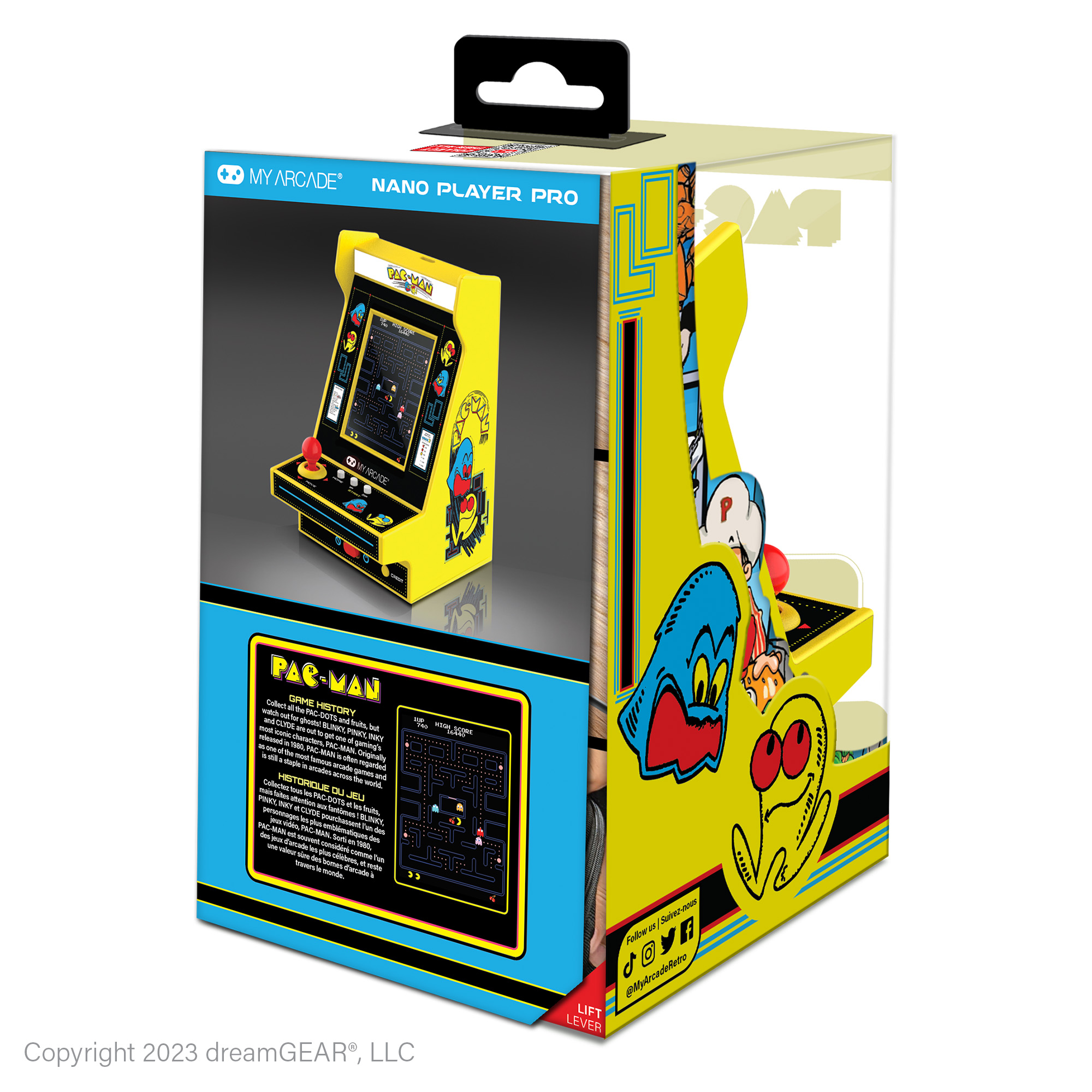 Pac-Man ekranlı bir oyuncak atari makinesi.