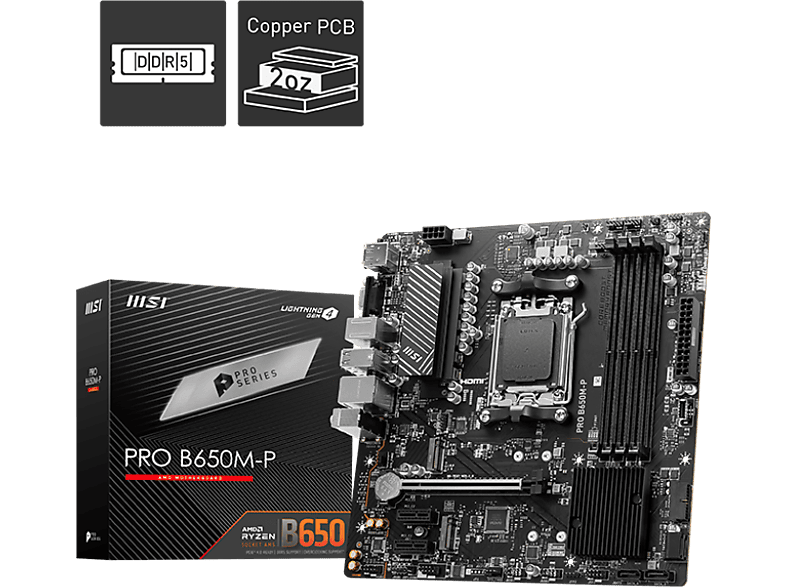 MSI MB Pro B650M-P AM5 DDR5 6000MHZ(OC) HDMI DP VGA 2X M.2 USB3.2 2.5G LAN Matx Anakart