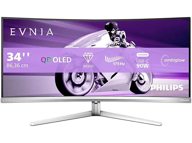 PHILIPS Evnia 34M2C8600/00 34'' Ívelt UWQHD 175 Hz 21:9 FreeSync OLED Gamer Monitor