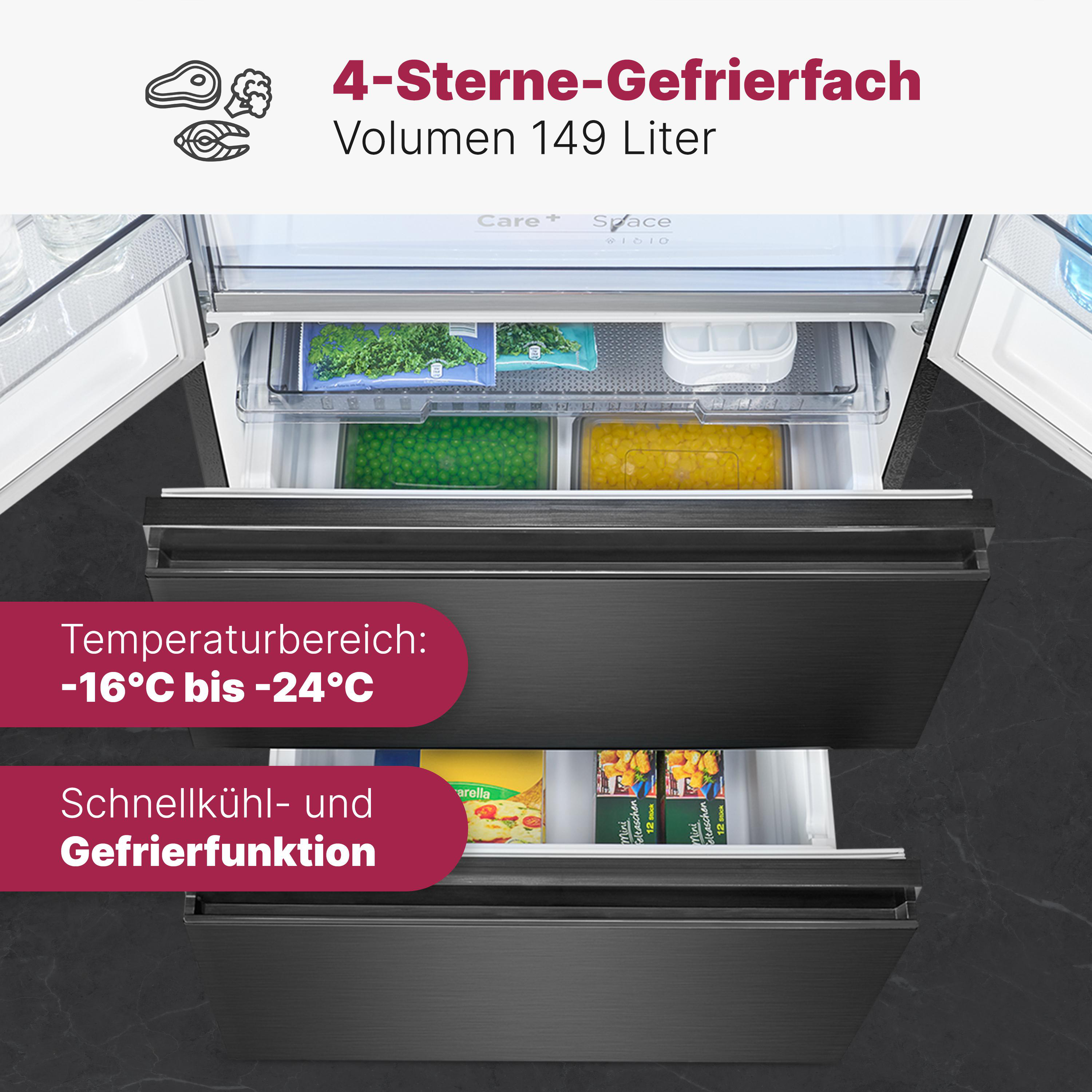 BOMANN KG 7354 SIX French door Kühl- und Gefrierkombination (E, 400 l, 1908 mm hoch, Standgerät, No Frost (verminderte Eisbildung), Schwarz Edelstahl-Optik)