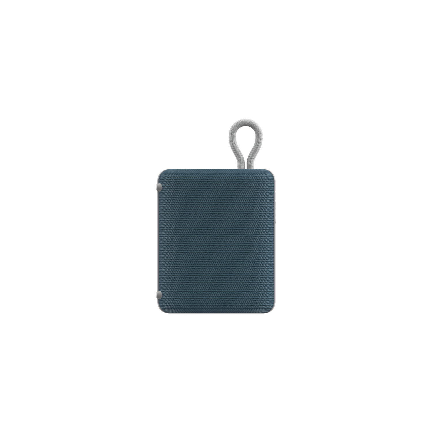 Blauwe speaker, met een lus. Witte achtergrond.