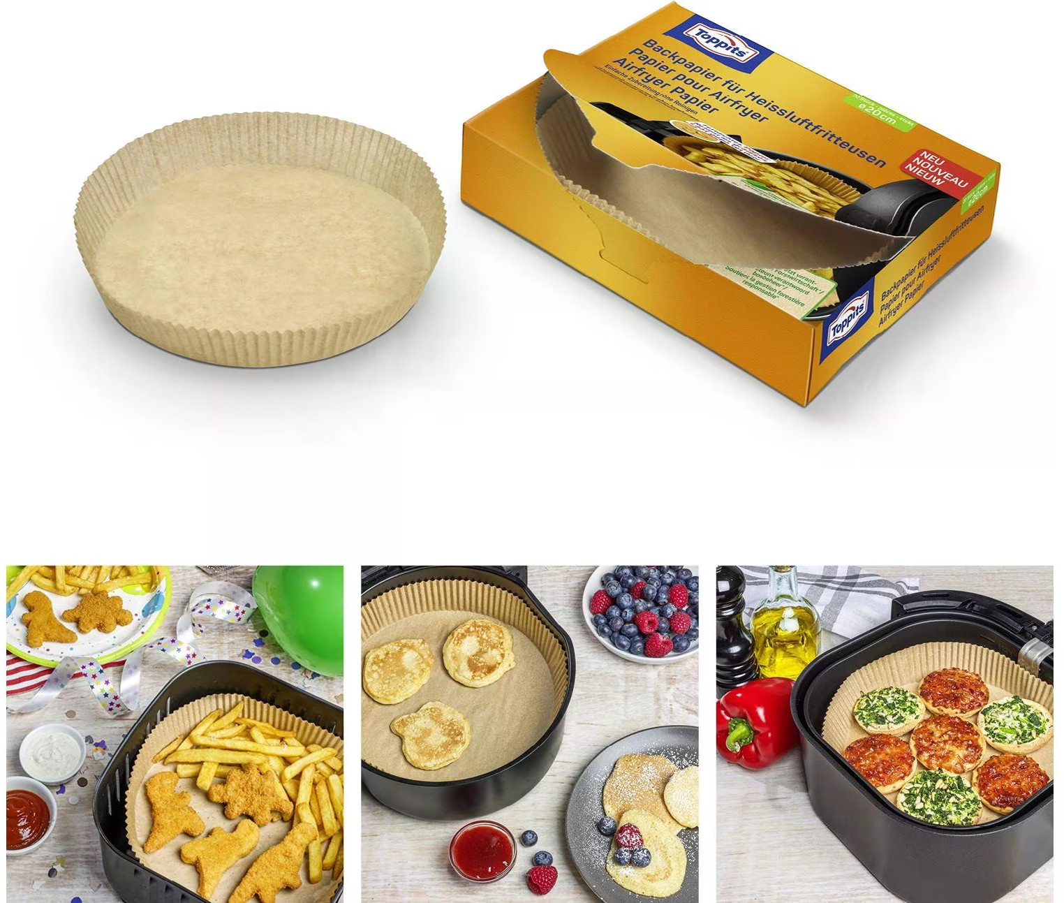 Plateau et boîte en papier brun pour la cuisson.