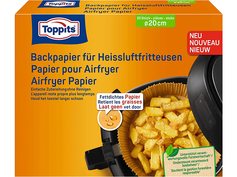 TOPPITS 220356 Backpapier für Heissluftfritteusen Braun