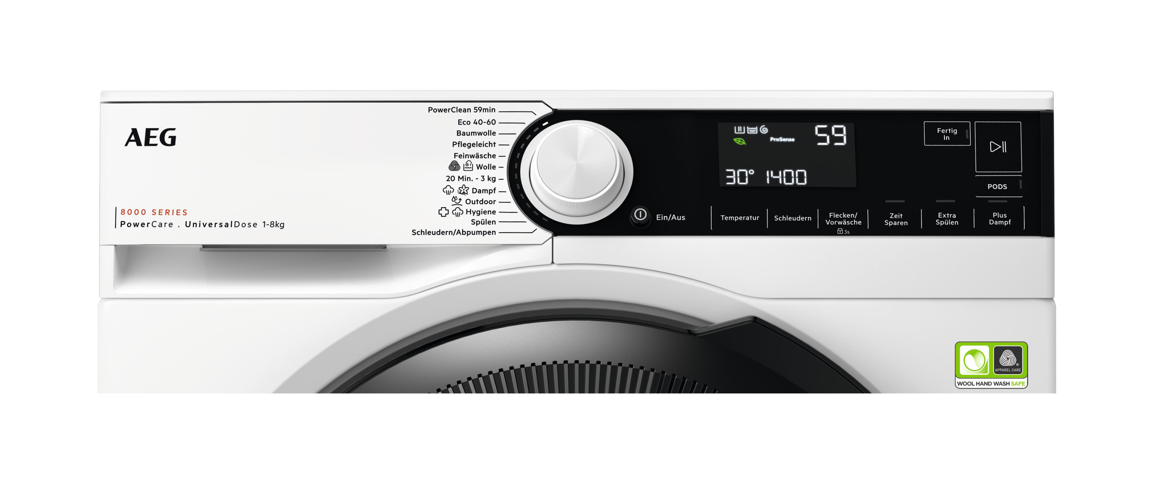 AEG 8000 Serie Waschmaschinen-Bedienfeld mit digitaler Anzeige.