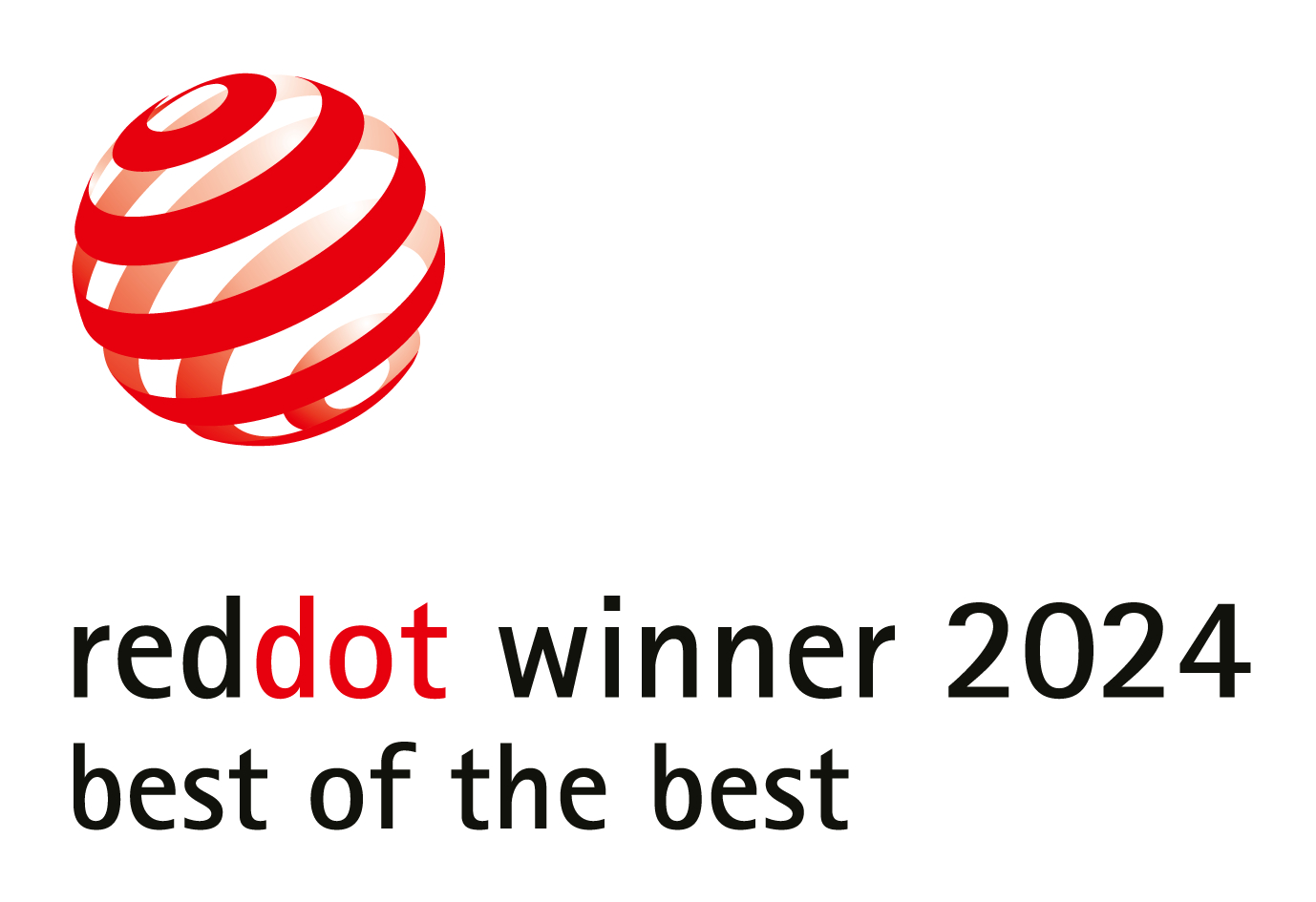 Red Dot Gewinner 2024, Best of the Best, mit einer rot-weißen Kugel.