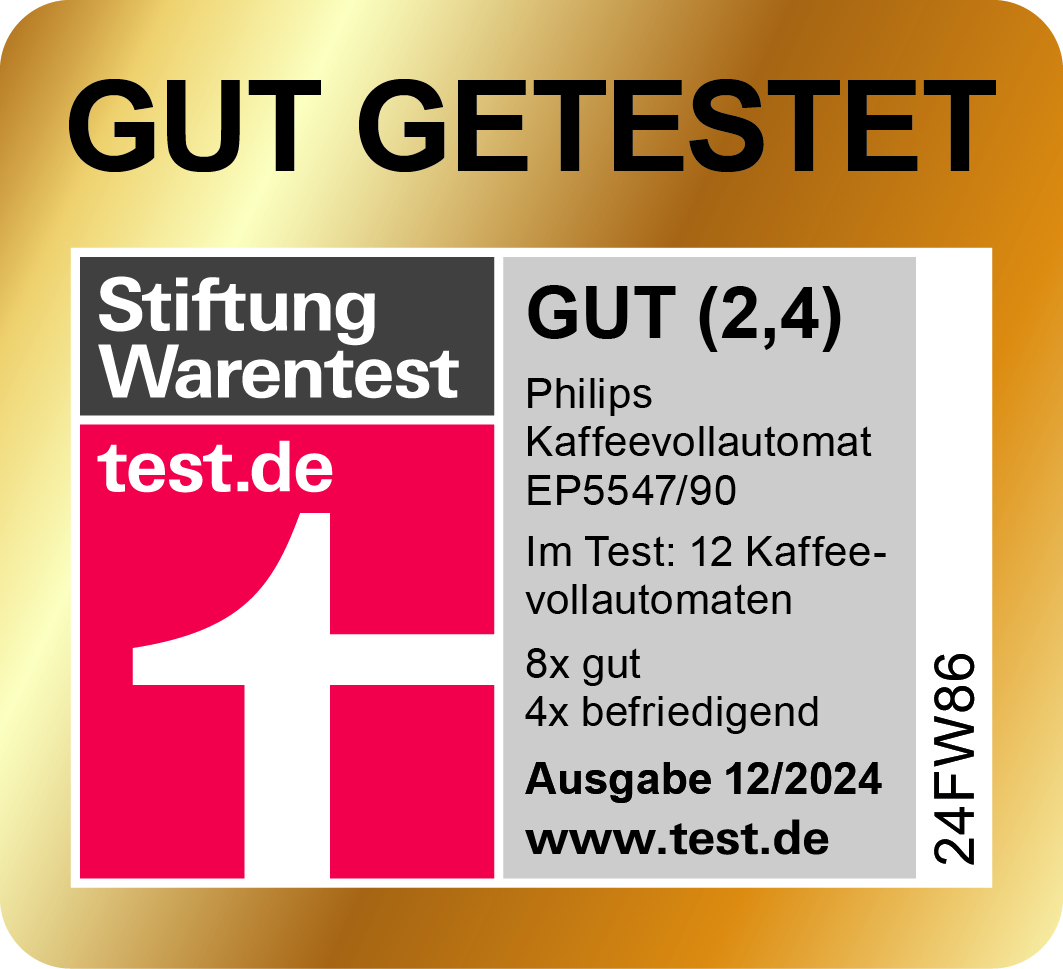 Gut getestet. Gut (2,4). Philips Kaffeevollautomat EP5547/90. 12 Kaffeevollautomaten getestet.
