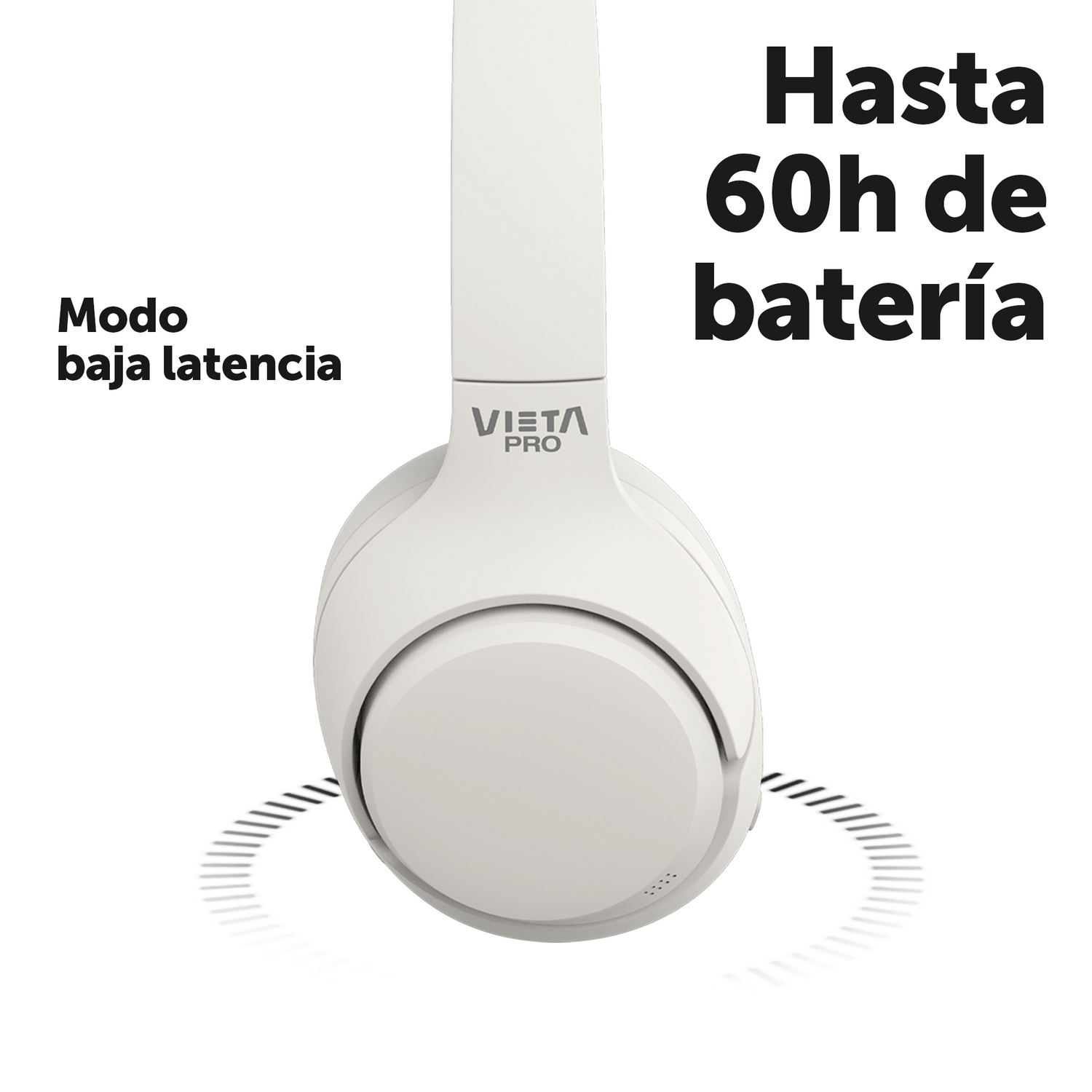 Auriculares rosas con banda blanca.