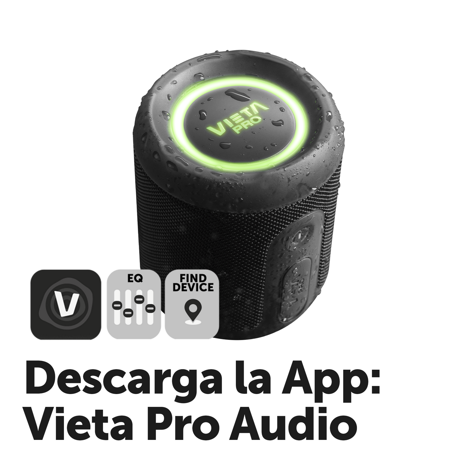 Un altavoz negro con luz verde.