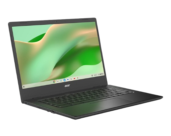 Una computadora portátil negra con la pantalla abierta.