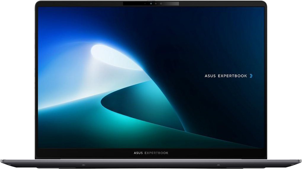 ASUS ExpertBook laptop kék és türkiz színátmenetű képernyővel, fekete kerettel.