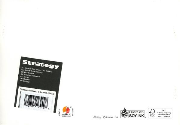 Rückseite einer CD-Hülle, schwarzes Etikett mit Trackliste und Barcode auf weißem Grund.