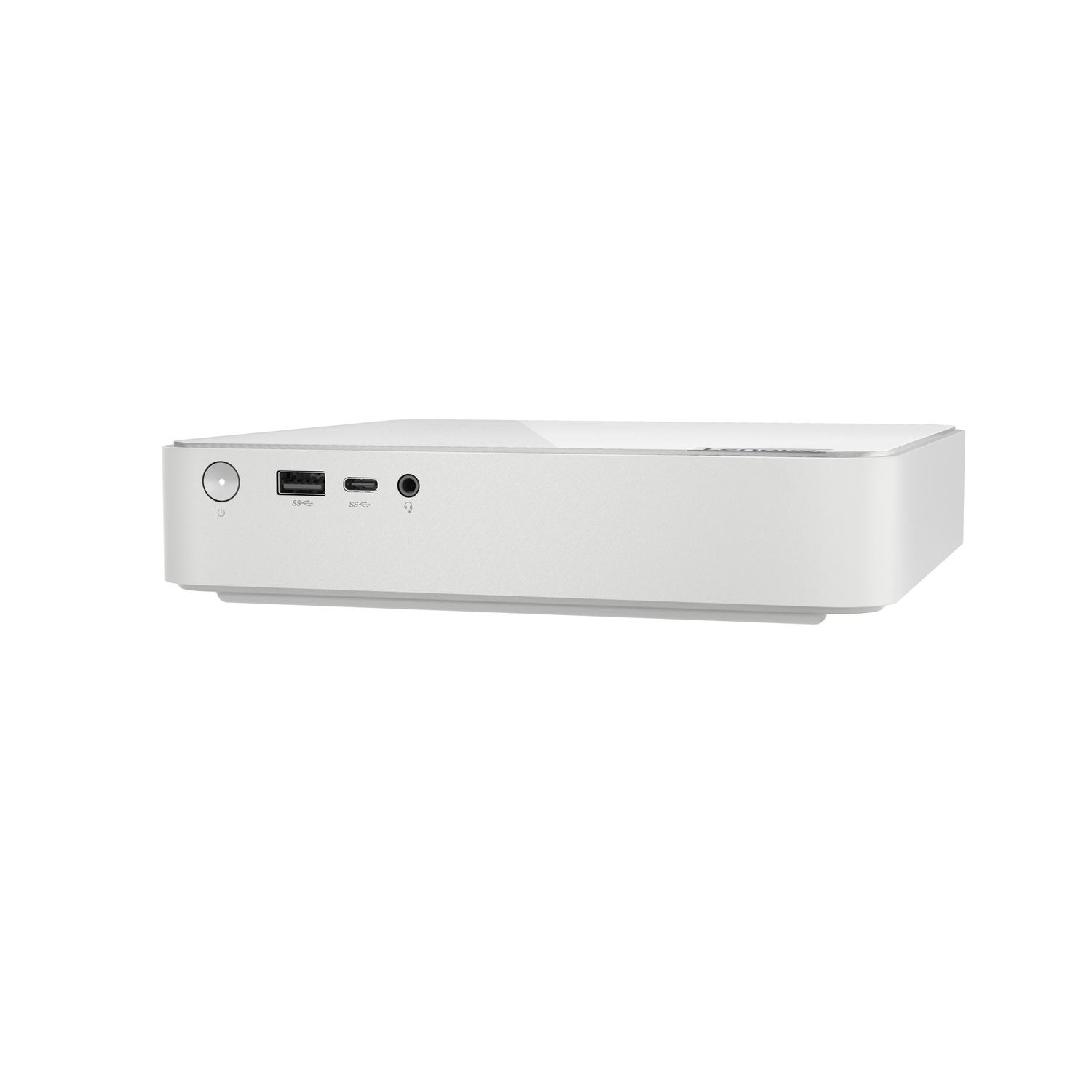 Ordinateur Lenovo blanc. Vue de face, ports visibles. Fond blanc.