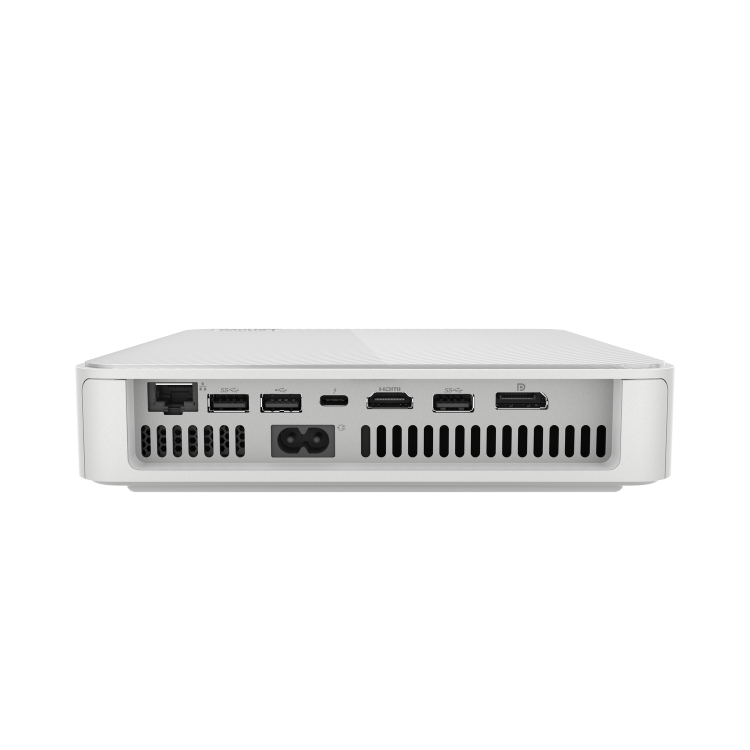 Un mini-ordinateur blanc avec des ports.