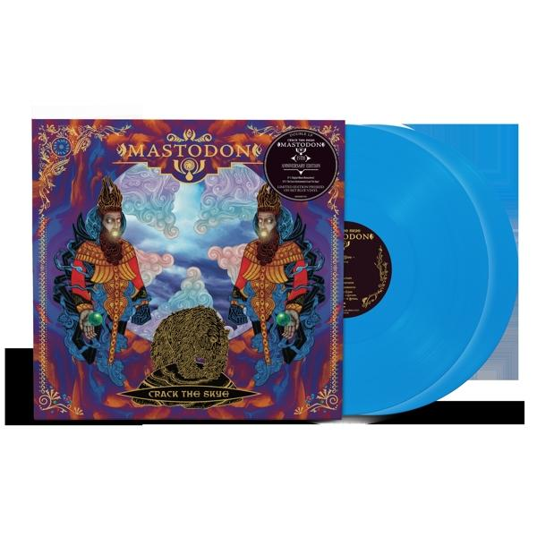 Mastodon Albumcover. Blaue Vinyl-Schallplatte. Artwork zeigt zwei Figuren und einen Löwen.