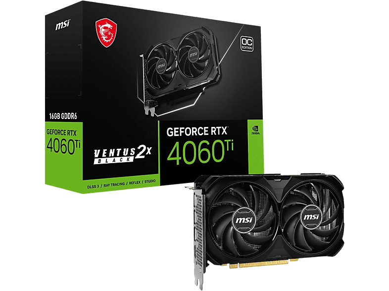 MSI GeForce RTX 4060 TI Ventus 2X Siyah 16G OC RTX4060TI 16GB GDDR6 128B DX12 PCIE 4.0 X16 Ekran Kartı