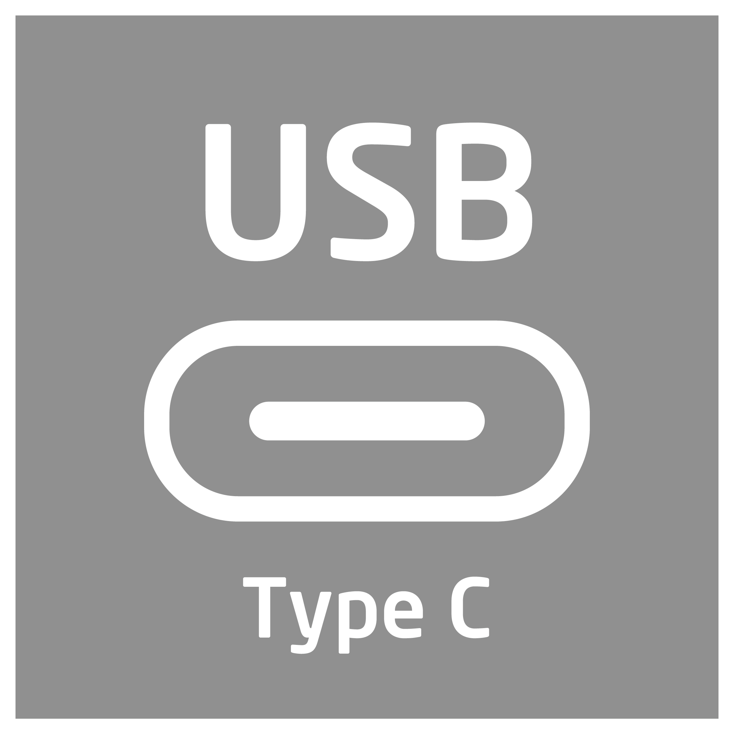 Icon mit 'USB Typ C' Text und USB-C Anschluss-Symbol.