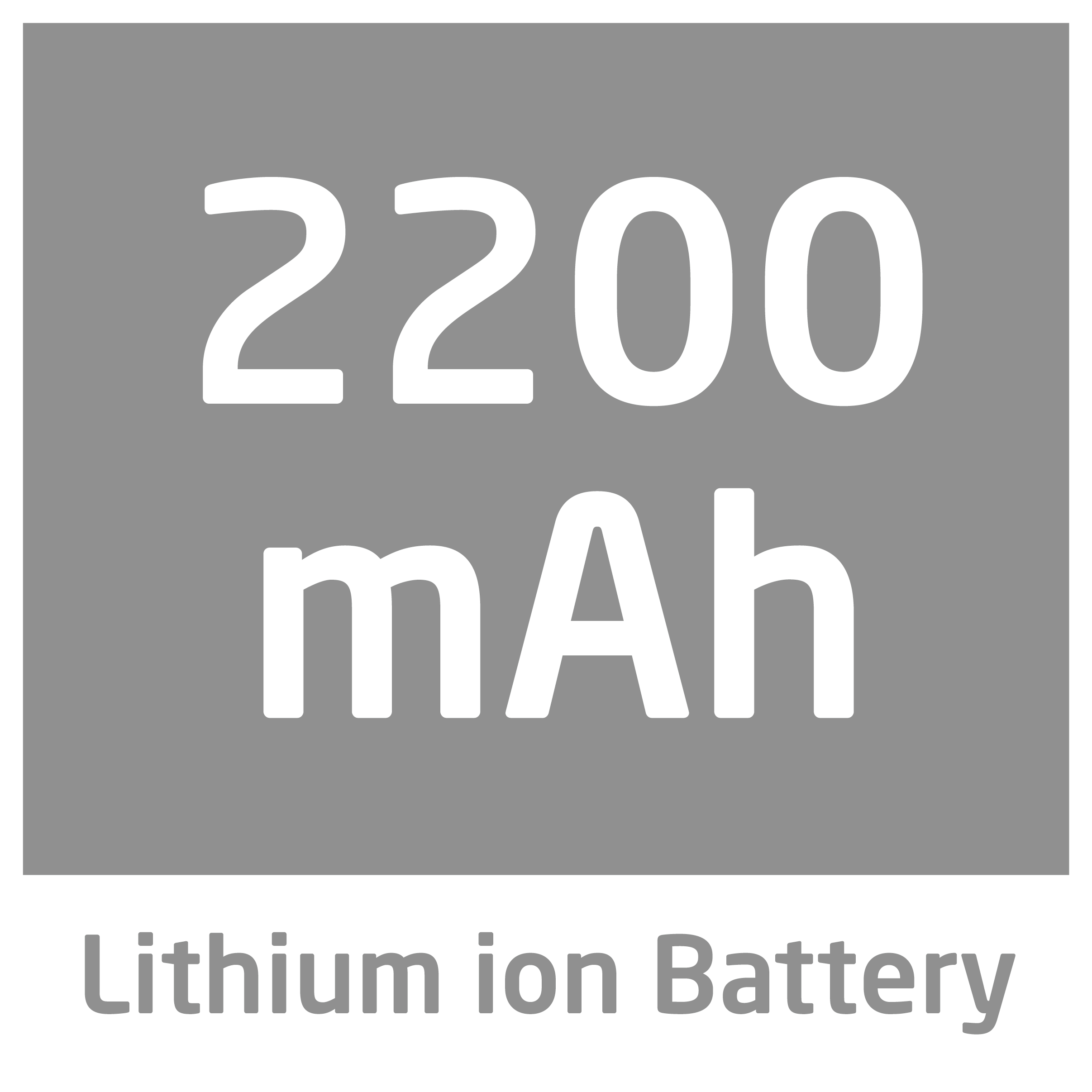Icon mit Text '2200 mAh' und 'Lithium Ionen Akku' darunter.