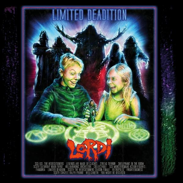 Poster eines Films, zwei Kinder mit einem Monster. Der Text lautet 'LIMITED DEADITION' und 'LORDI'.