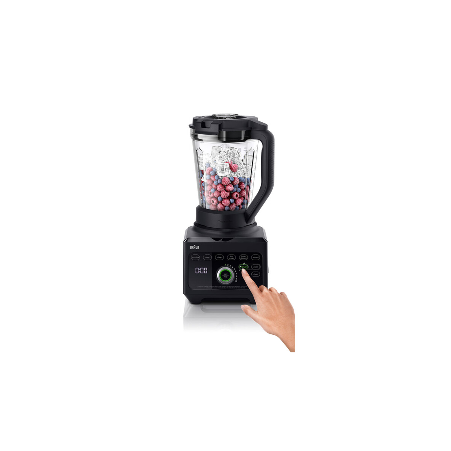 The blender is set to blend fruits and ice.