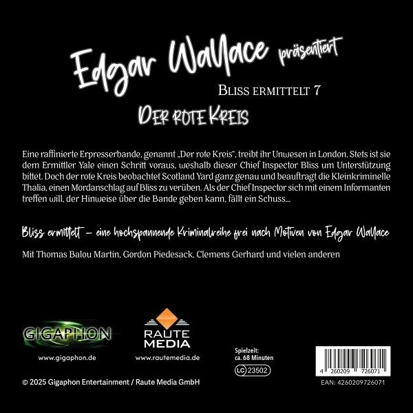 Buchcover: Edgar Wallace präsentiert Der Rote Kreis, deutscher Text, stilisierte Illustration.