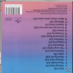 Album-Rückseite mit Trackliste. Das Cover ist pink-lila mit schwarzem Text.