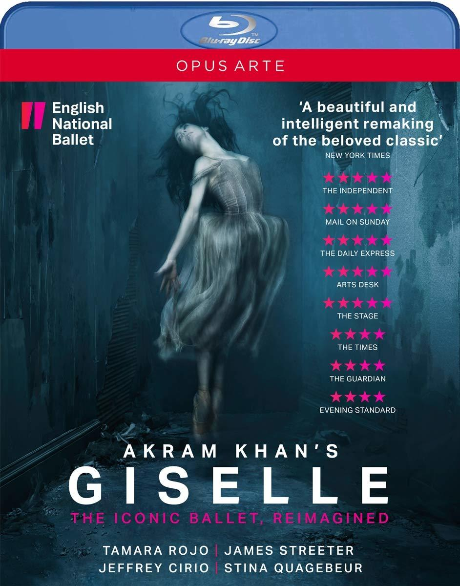 DVD-Cover für Akram Khans Giselle. Enthält eine Tänzerin und Text über das Ballett.