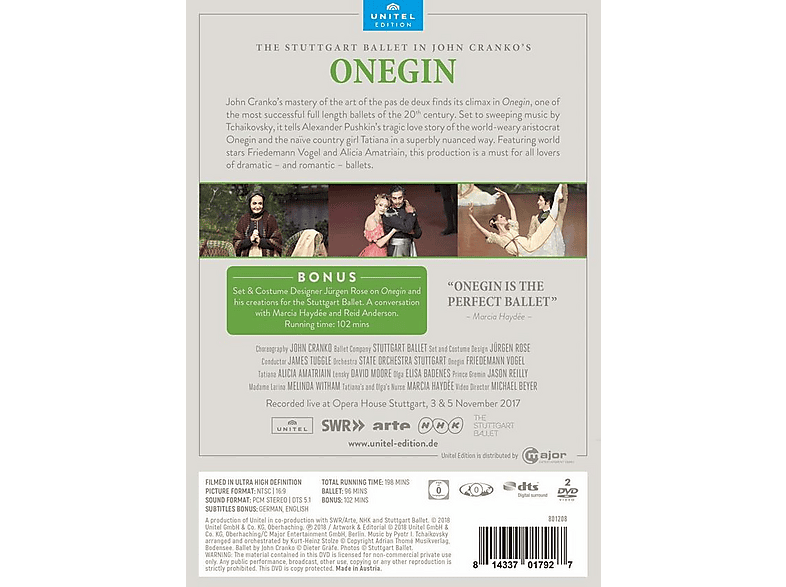 Thumbnail - Orchester Des Staatstheaters Stuttgart - John Cranko`s Onegin (DVD)
