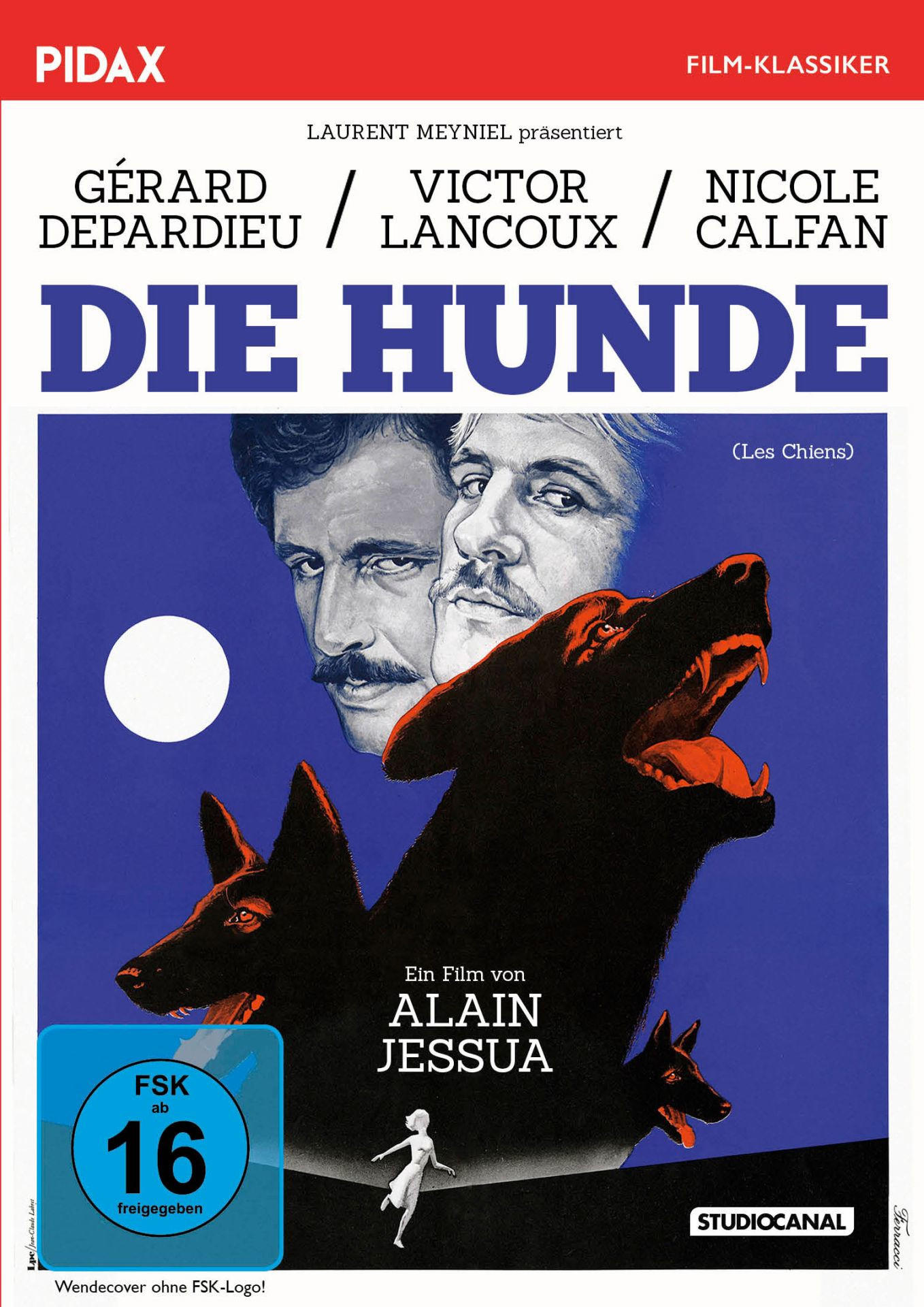 Filmplakat mit Gesichtern, einem Hund und dem Titel: Die Hunde.