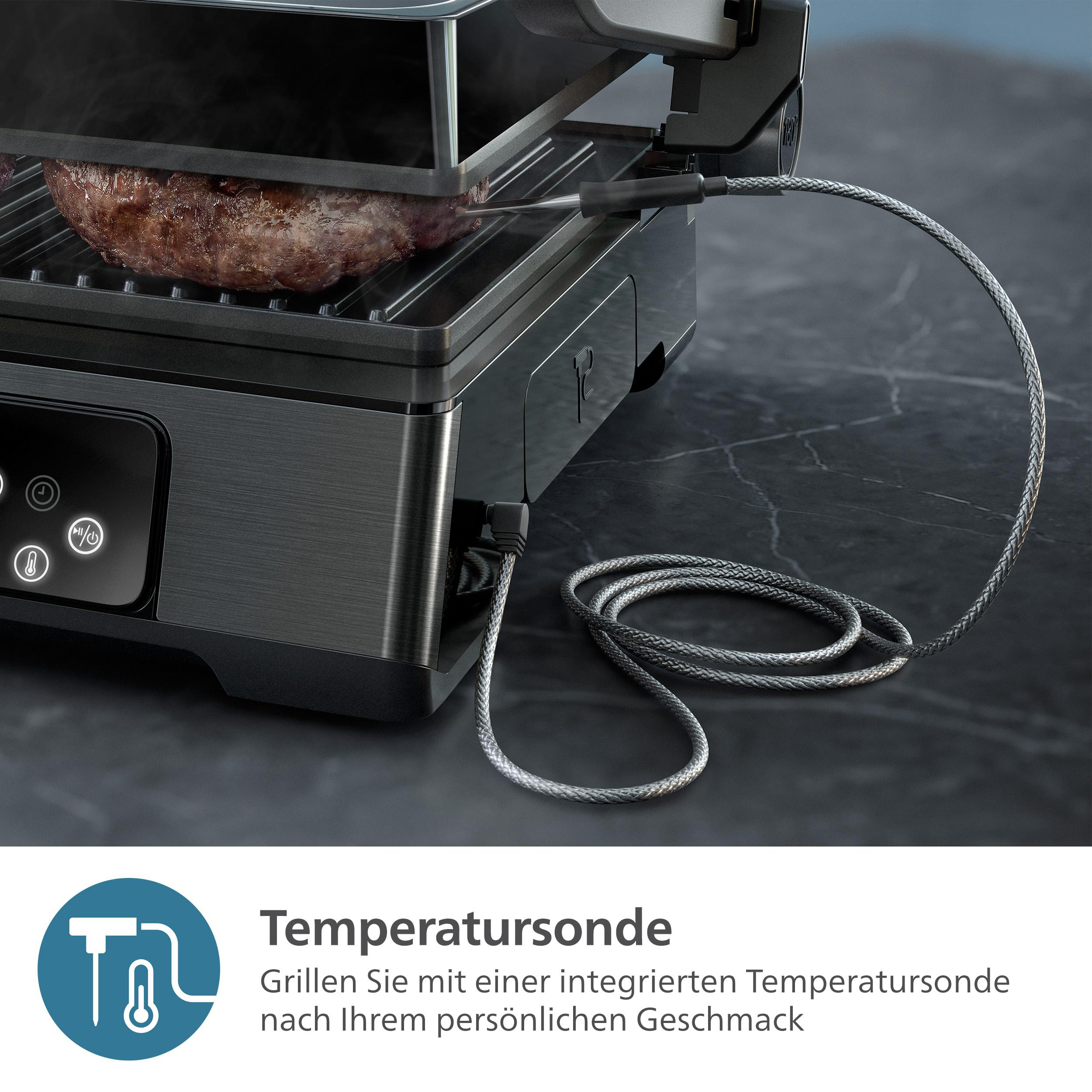 Schwarzes Gerät mit Temperatursonde.