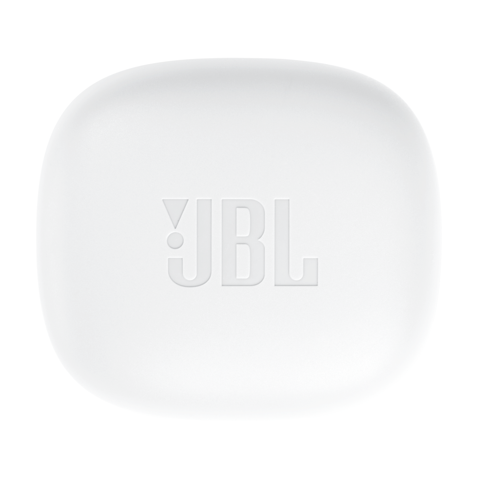 Siyah arka plan üzerinde beyaz JBL kulaklık şarj kutusu. JBL logosu görünür.