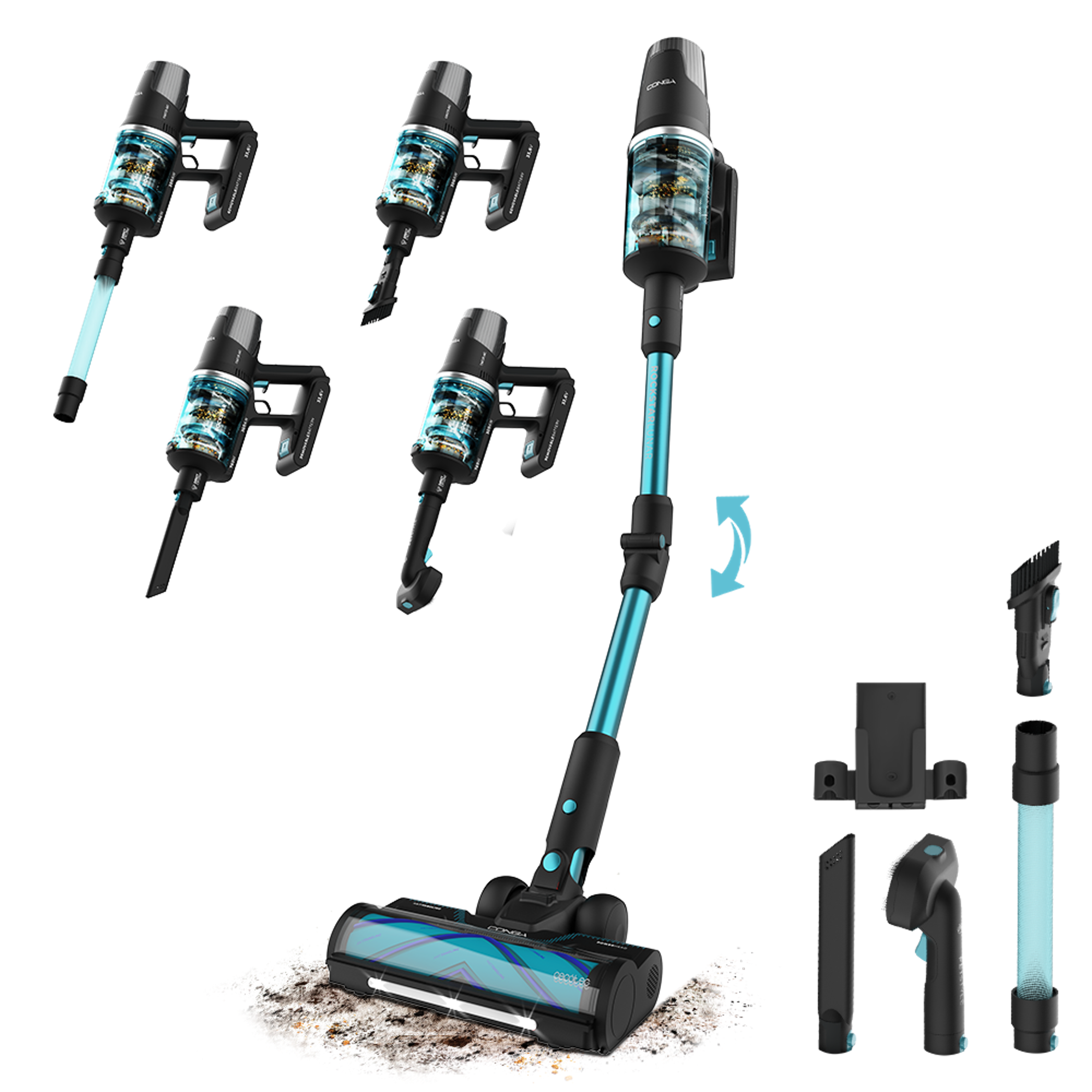 Aspirador escoba Cecotec Conga Rockstar 9500 Lunar Pet Flex, Máx