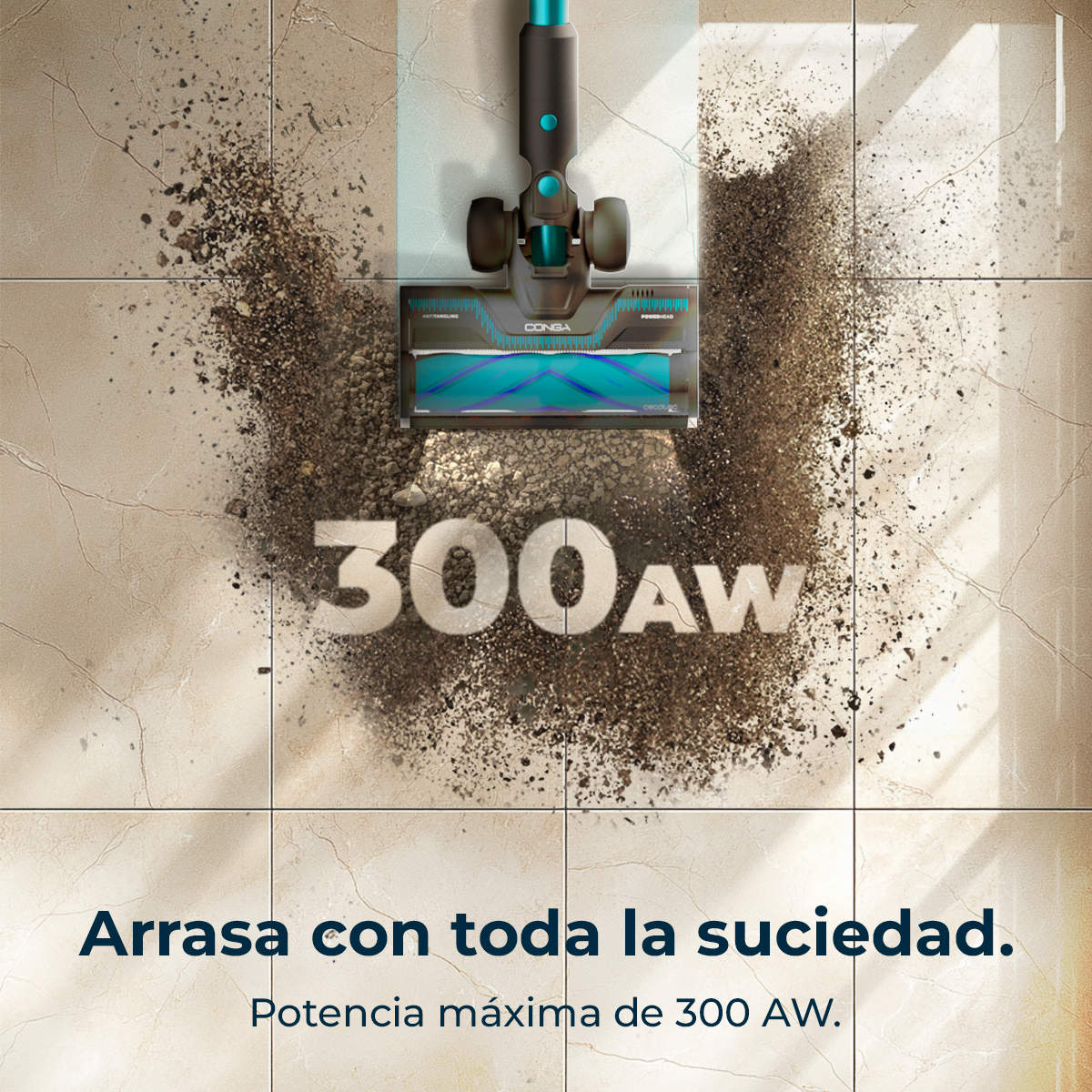 Una aspiradora en el suelo embaldosado.