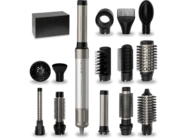 Moldeador - Cecotec Bamba CeramicCare 14in1 AirGlam Aluminum, Tecnología Coanda, 3 velocidades, temperaturas, Potencia 1400W, 110000 rpm, Grey