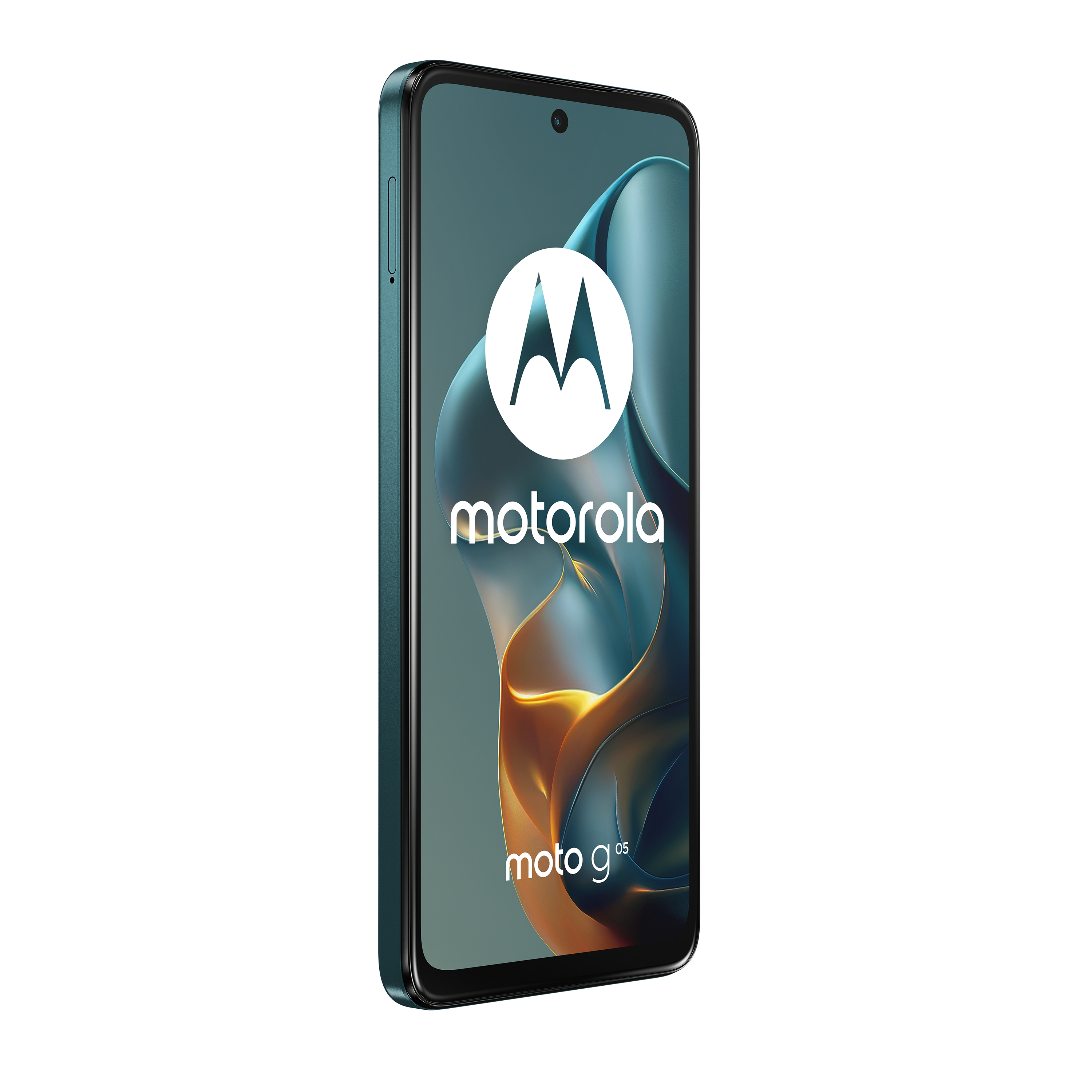 Ein türkisfarbenes Motorola Moto G05 Smartphone.