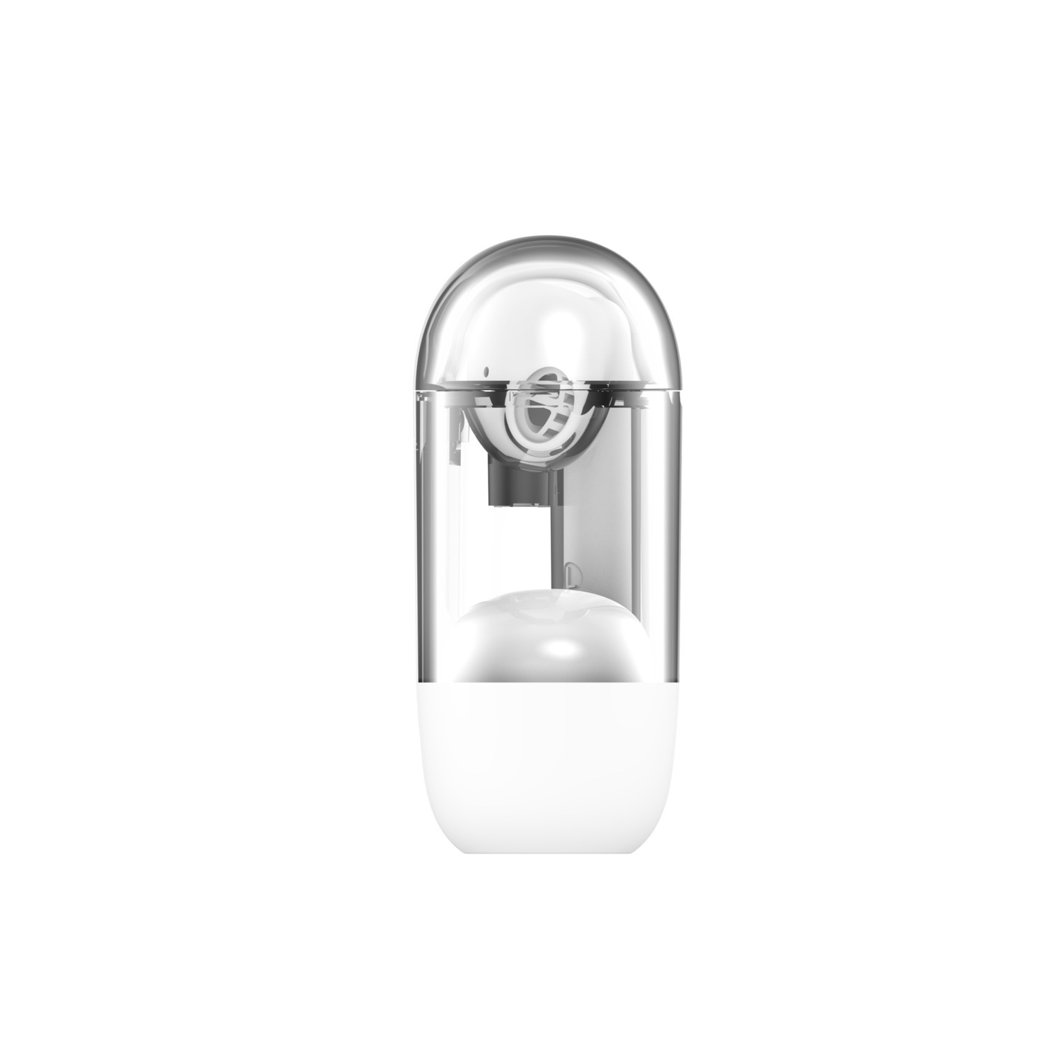 Clear and white water bottle, white background.