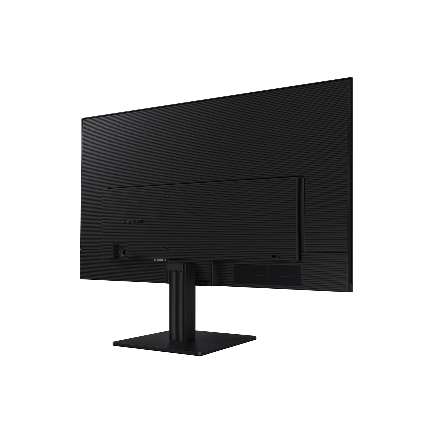 A black monitor on a stand from the back.