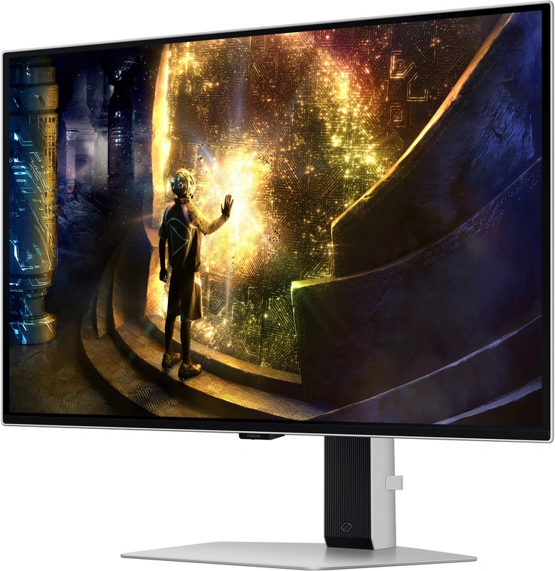 Grote computermonitor met een futuristische scène.