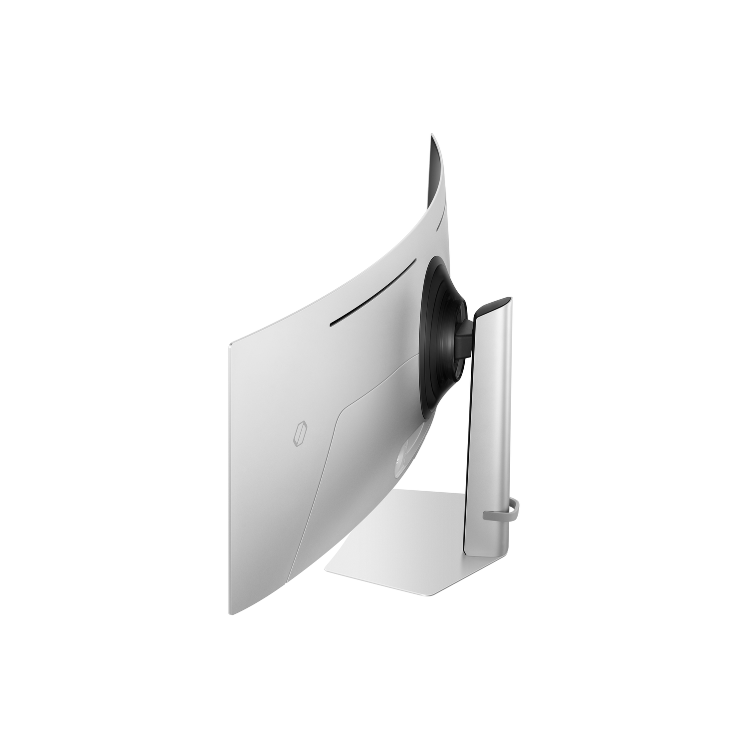 Witte monitor op een witte standaard.