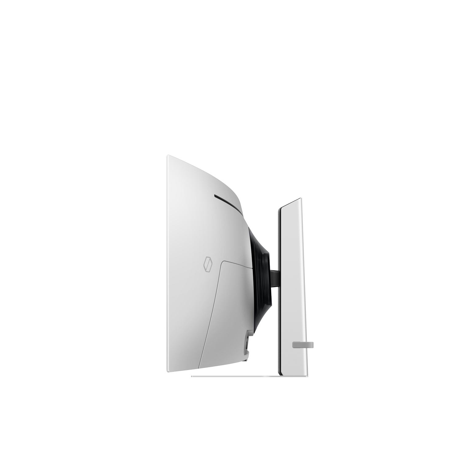 Witte, gebogen computermonitor op wit.
