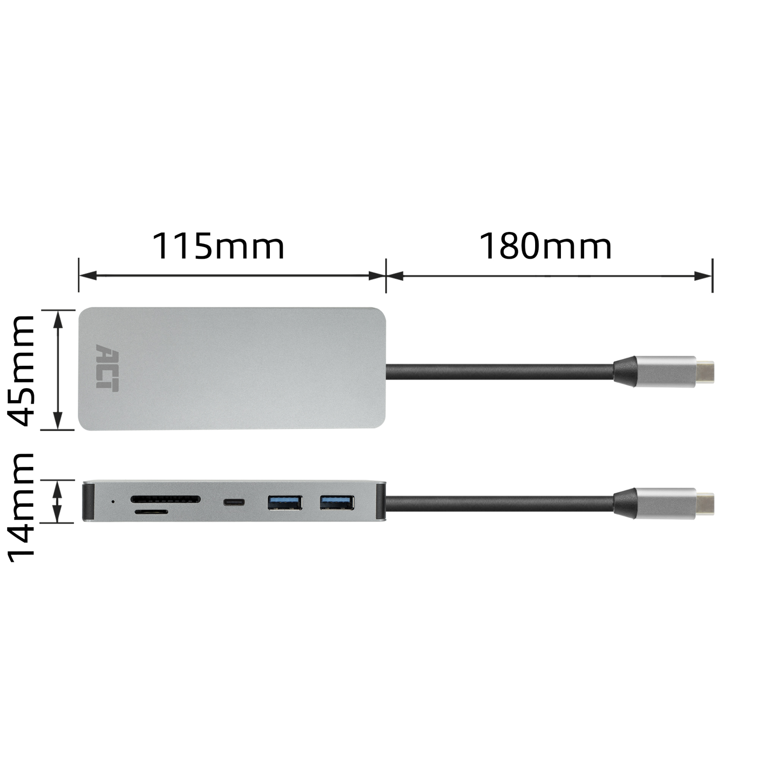Dimensions of a silver ACT hub, with measurements in millimeters.