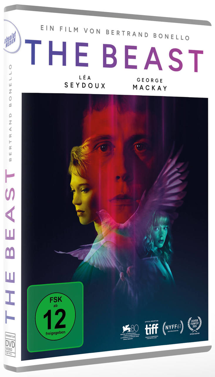 DVD-Hülle für den Film "The Beast" mit Gesichtern von Schauspielern und Text.