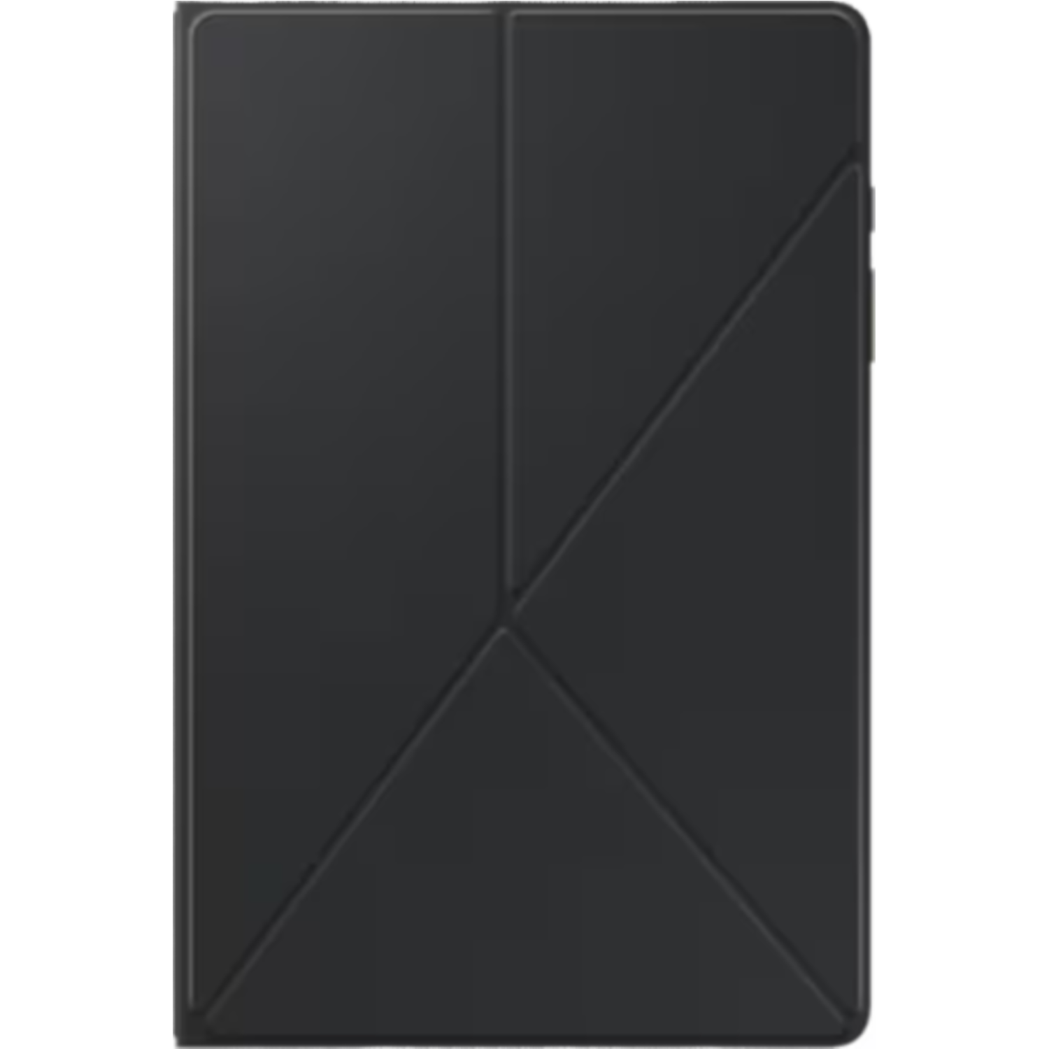 Étui de tablette noir avec un design géométrique. Les lignes forment des triangles.