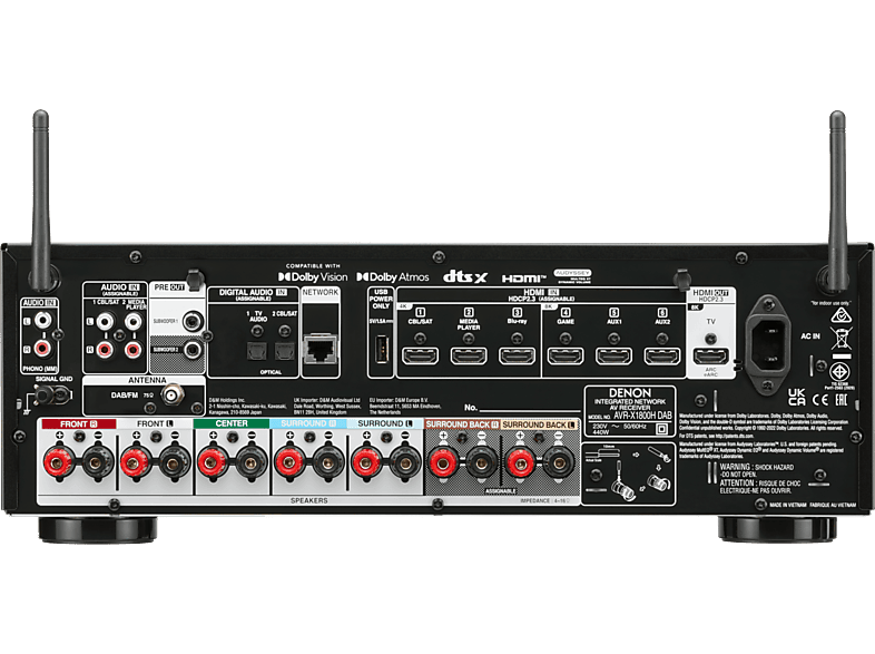 Denon AVR-X1800H DAB - 7.2 Kanal 175W 8K AV-Receiver mit HEOS® Built-in und DAB+, Schwarz — Foto 2 von 2