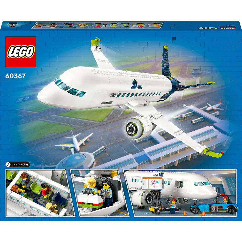 Lego City Set-Box, zeigt ein startendes Flugzeug, Passagiere und Bodenpersonal.