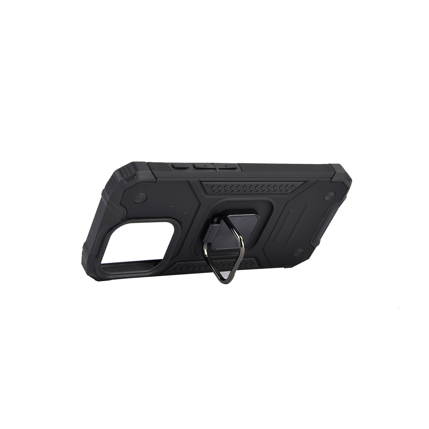 Coque de téléphone noire avec anneau de maintien.