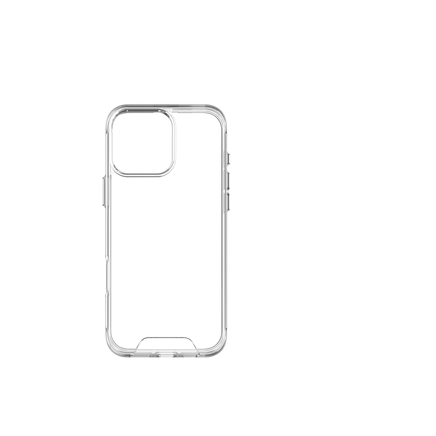 Coque transparente pour iPhone avec un cercle MagSafe blanc et un signe moins, sur fond noir.
