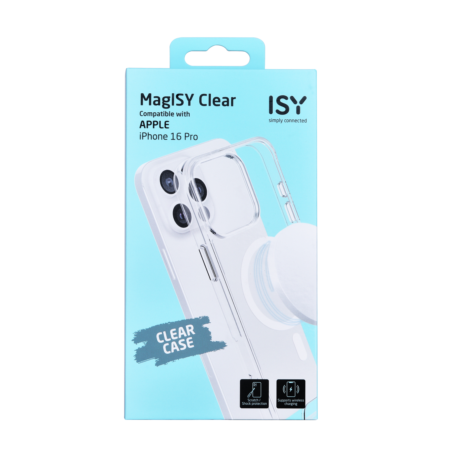 Coque de téléphone transparente dans une boîte.